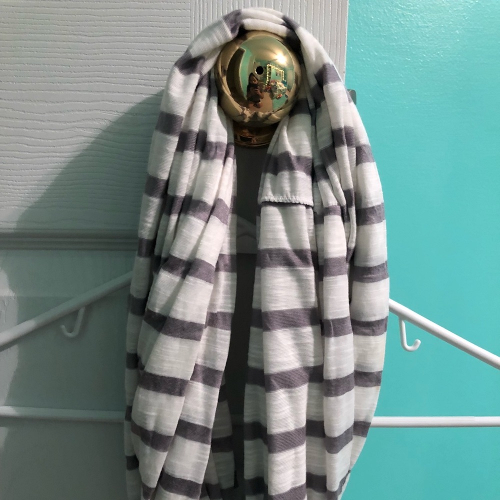 Grey and white striped infinity scarf!